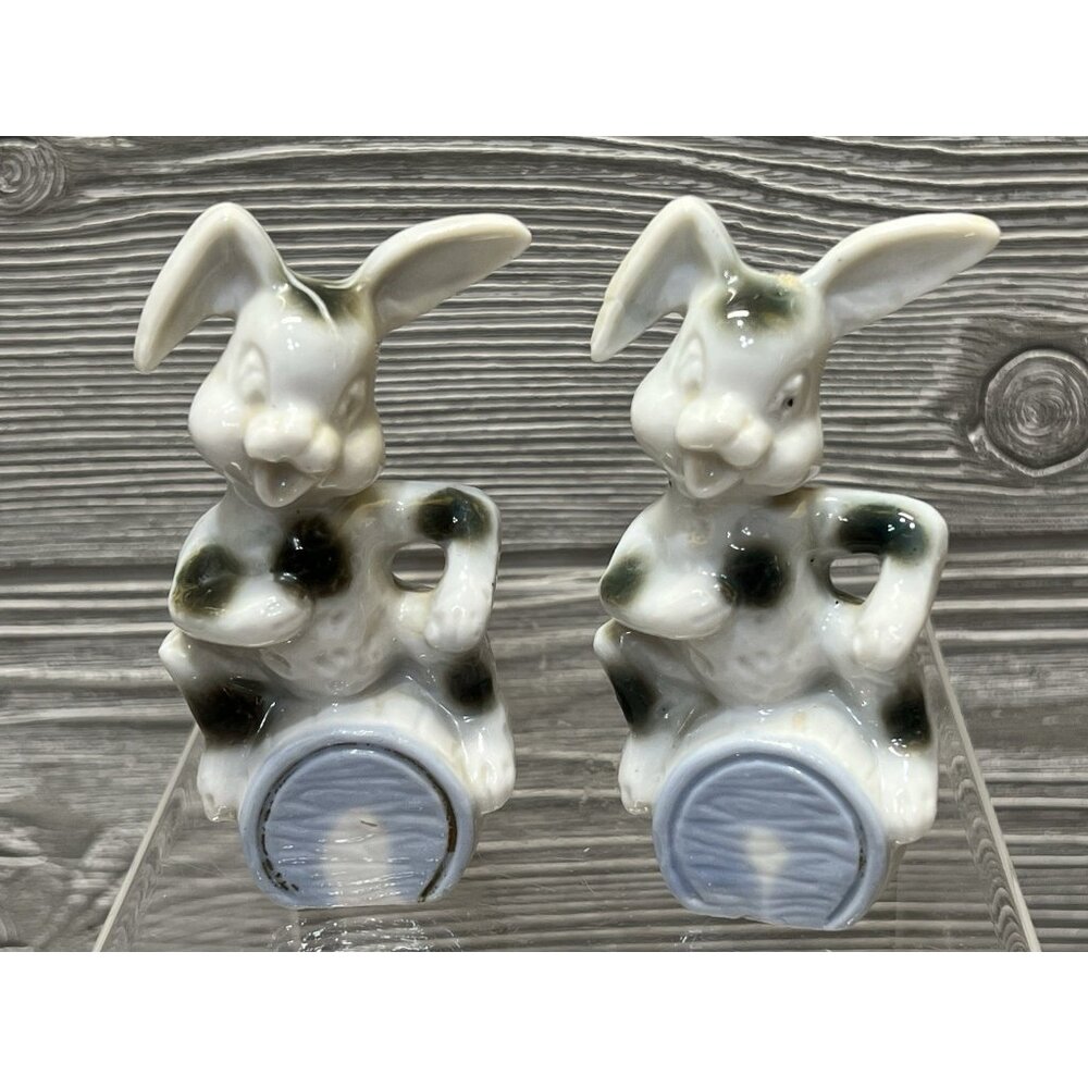 Vintage Kitschy Bunny Rabbit Japan Figurine Set of 2 Easter Funny 3.5” Unique